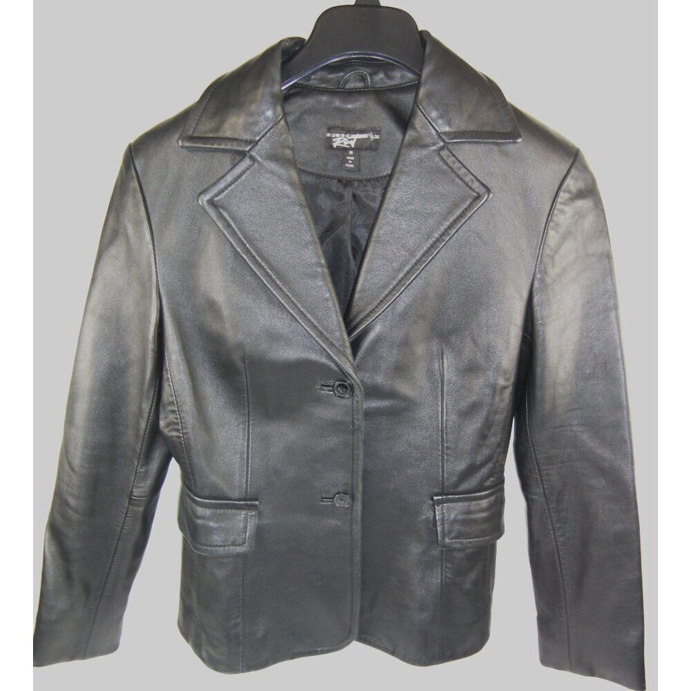 Leather Jacket Women’s Size M Soft Lambskin Collared Black Zip Front Classic Sty